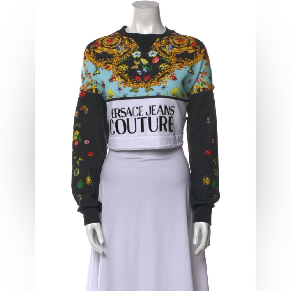 Versace Jeans Couture Floral Crewneck Pullover‎ 100% Cotton Long Sleeve Top XS